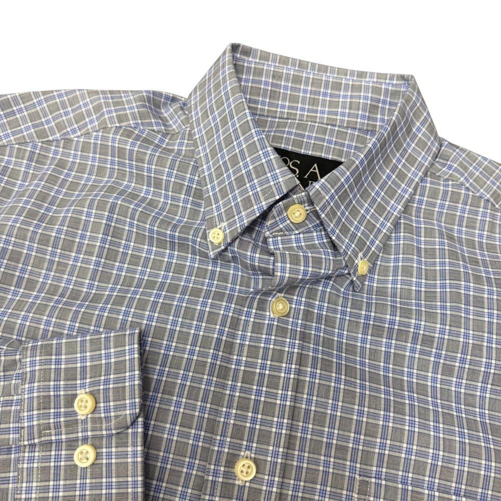 Jos. A. Bank Button Down Shirt Mens Medium Blue Plaid Classic Collection Cotton